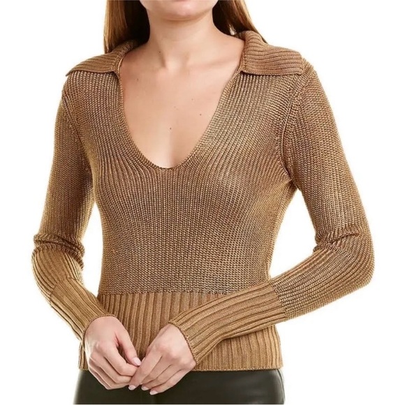 Theory brown metallic roving cropped sweater in toffee NEW - Picture 6 of 13